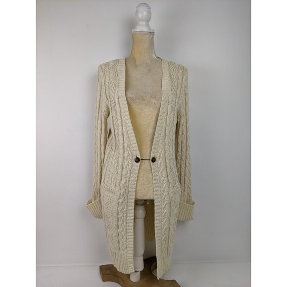 Anthropologie One Girl Who Wisdom Long Knit Cardigan Sweater One Size Cream - Picture 1 of 13